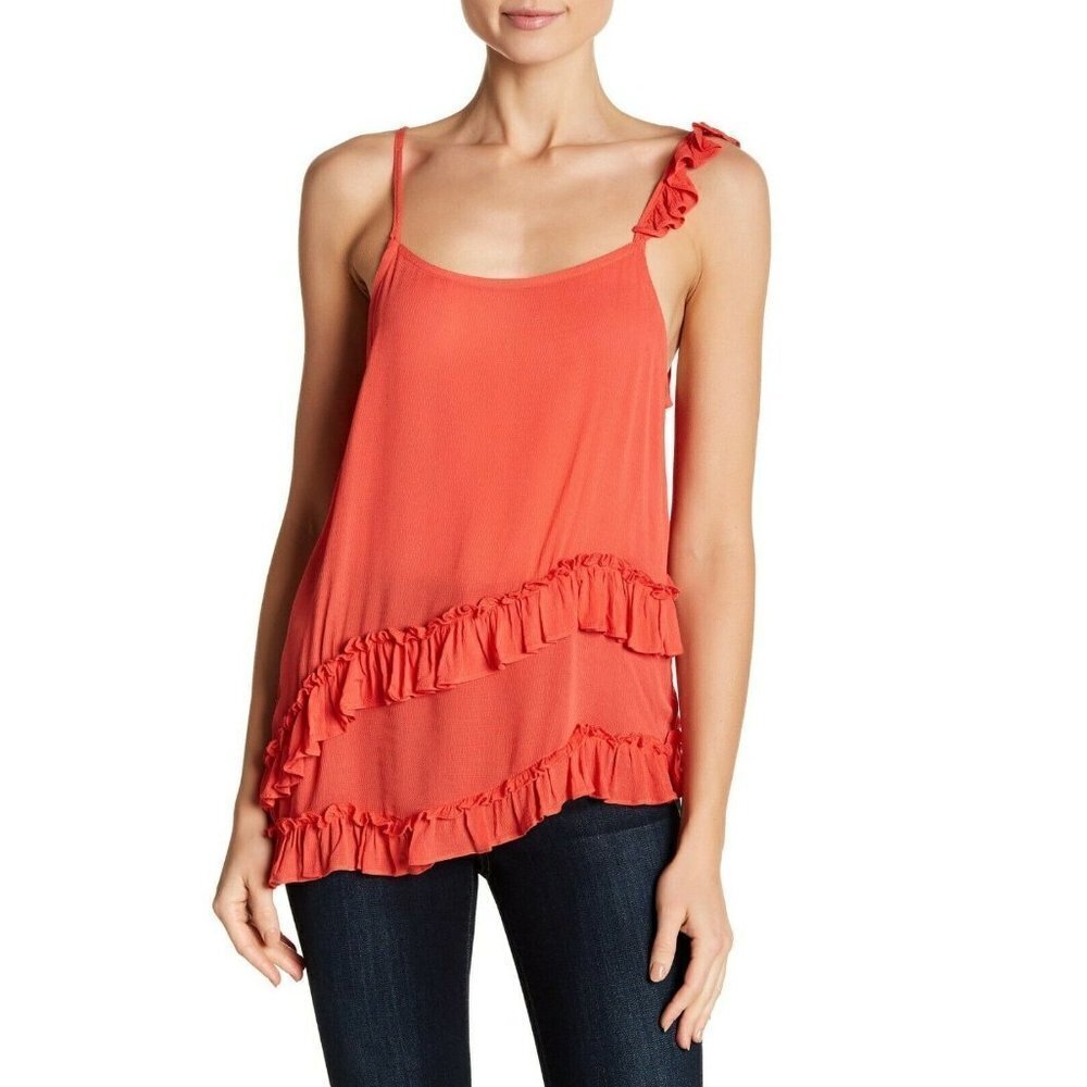 Ro & De Medium Asymmetric‎ Ruffled Cami Tank 528